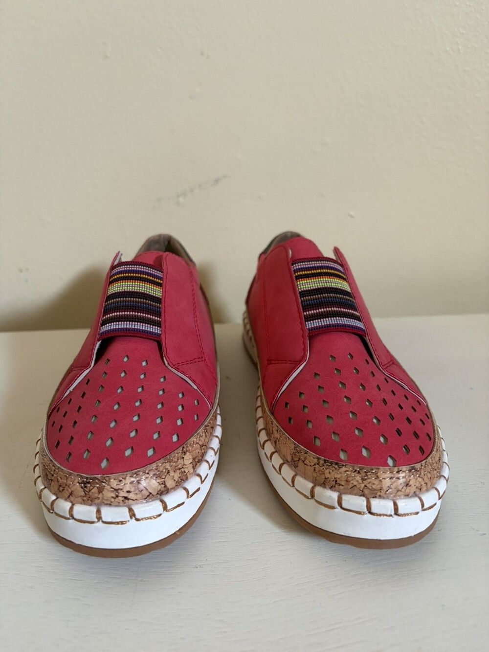 Women's Red Slip-On Casual Shoes Cute Black Cats Print Size 8.5 / 41 (Outsole 10 - Picture 4 of 8